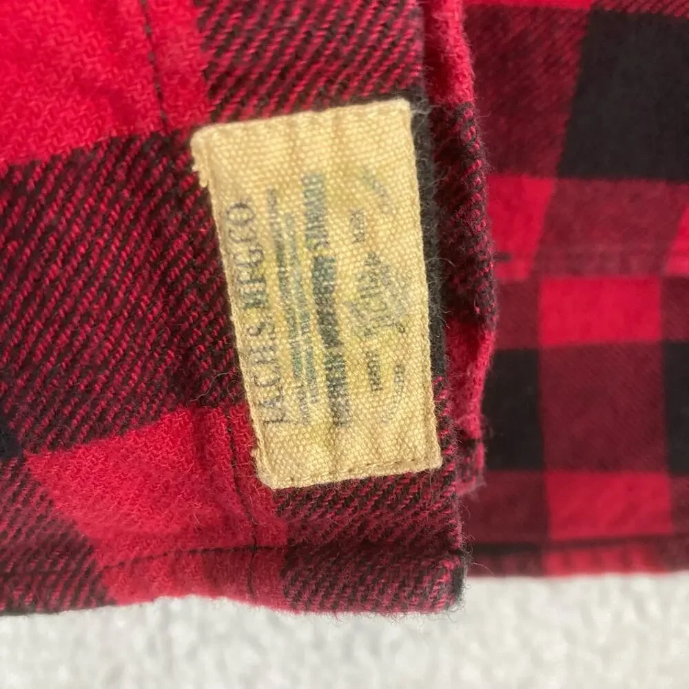 Jachs Button Shirt Mens M Red Black Plaid Thick Flannel Buffalo Check Lumberjack - Picture 4 of 11